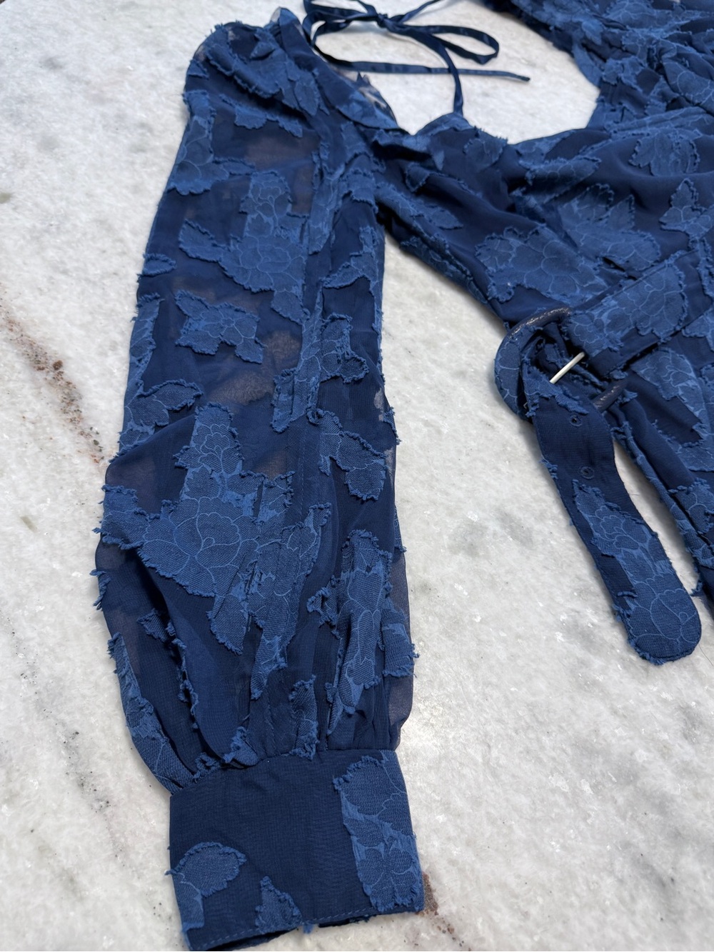 ASOS Design Navy Floral Textured Mini Dress - Picture 7 of 9